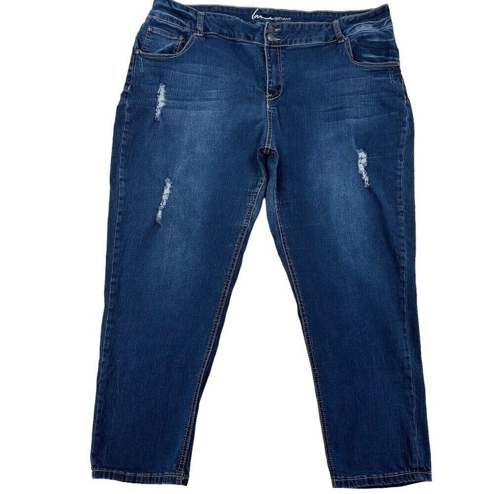 Lane Bryant Sz 24 Distressed Dark Wash Skinny Jeans Blue High Rise Denim Stretch